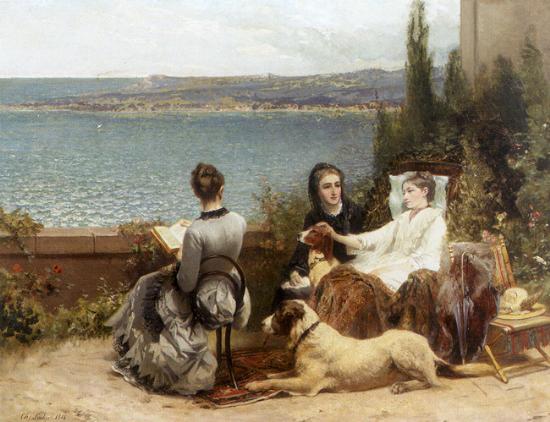 unknow artist Les dames de lete avec leur chien